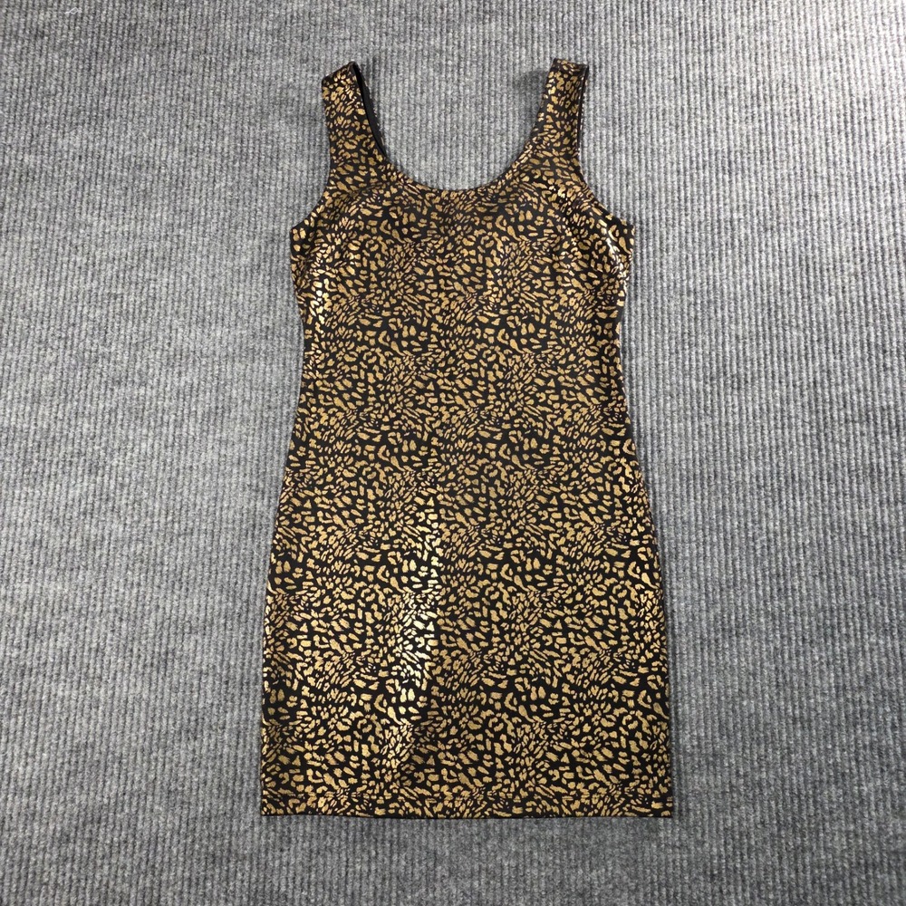 XXI Forever 21 Women Black Gold Metallic Animal Print Bodycon Mini Dress Small